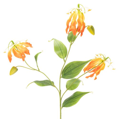 Kunstig Gloriosa oransje blomst med lange stilker til vaser 80 cm 3 stk