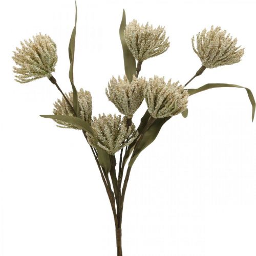 Kunstig blomst med 6 blomster flokket beigegrønt knippe på 3 H38cm