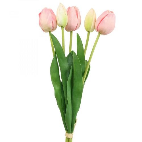 gjenstander Kunstige blomster tulipan rosa, vårblomst 48 cm bunt med 5