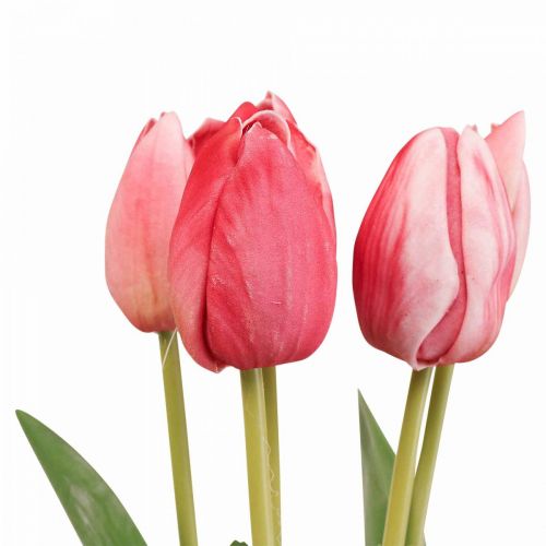 gjenstander Kunstig tulipanrød, vårblomst 48 cm bunt på 5