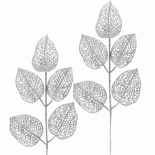 gjenstander Kunstige planter, grendekor, deco blad sølv glitter L36cm 10p