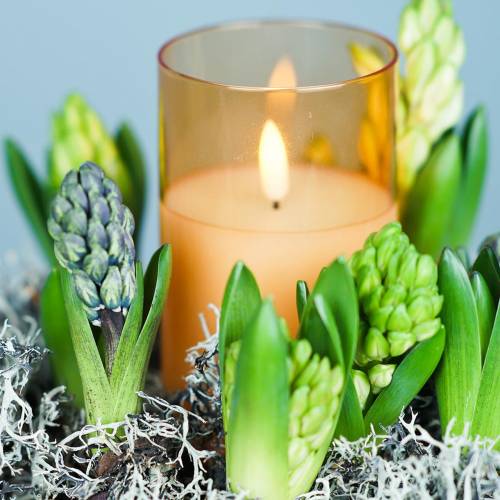 Floristik24 LED-lys i glass ekte voks oransje Ø10cm H12,5cm
