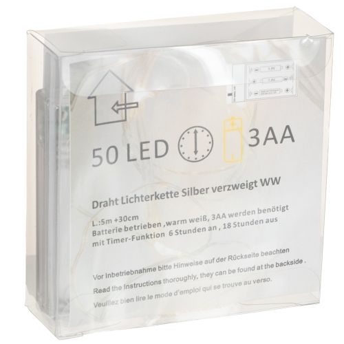 gjenstander LED-lyslenke, 50 pærer, batteridrevet, 5 m, varmhvit