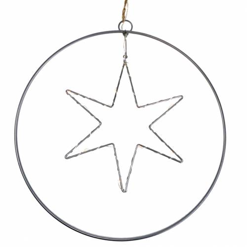Floristik24 LED-stjerne i en dekorativ ring for å henge i sølvmetall Ø30cm