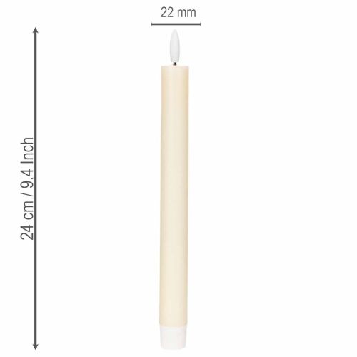 LED-konisk stearinlys i hvitt med varmt hvitt lys, 24 cm, med timer, 2 stk. | Floristik24.no