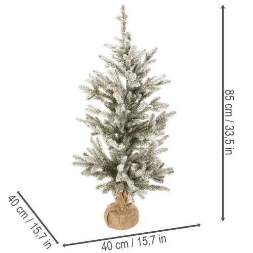 Kunstig juletre med snø i jutepose, 40 LED-lys, til innendørs bruk, 85 cm | Floristik24.no