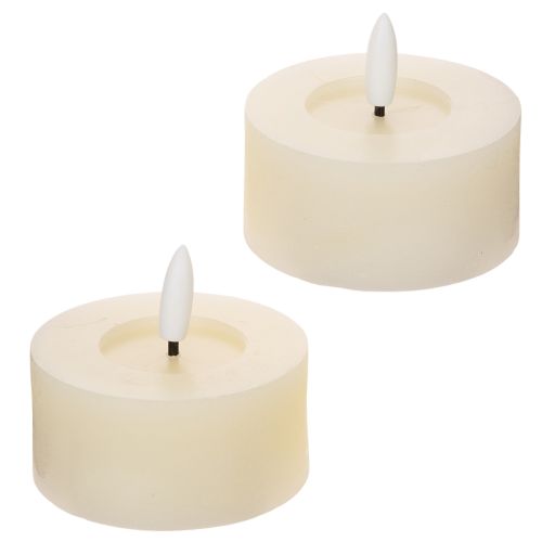 LED-telys, varmhvit, flimrende effekt og timer, ekte voks, batteridrevet, 7 cm, 2 stk. | Floristik24.no