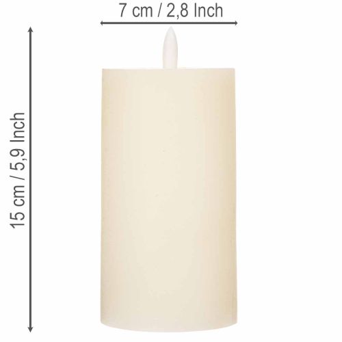LED-søylelys laget av ekte voks i hvitt med timerfunksjon, varmhvit, 15 cm | Floristik24.no