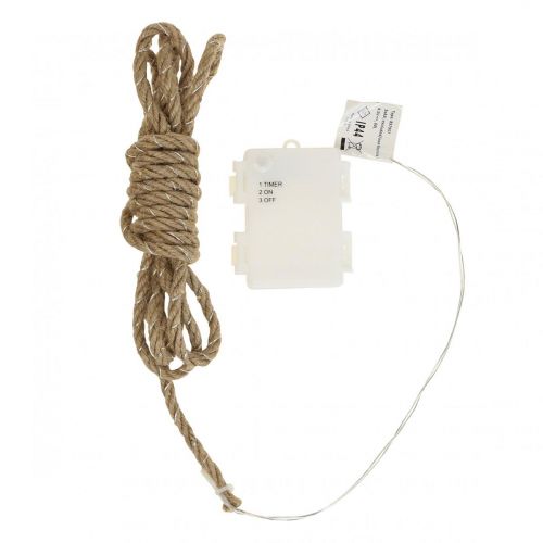 Floristik24 LED eventyrlys batteri jutebånd varm hvit L295cm