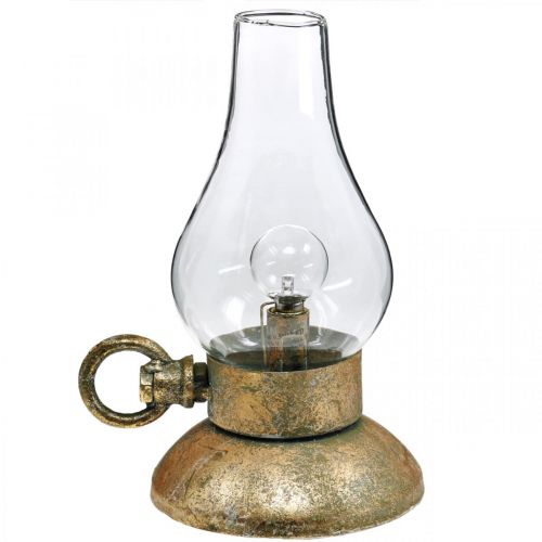 Floristik24 Antik dekorativ lampe, messingfarget LED-lys, vintage-look H19cm B13,5cm