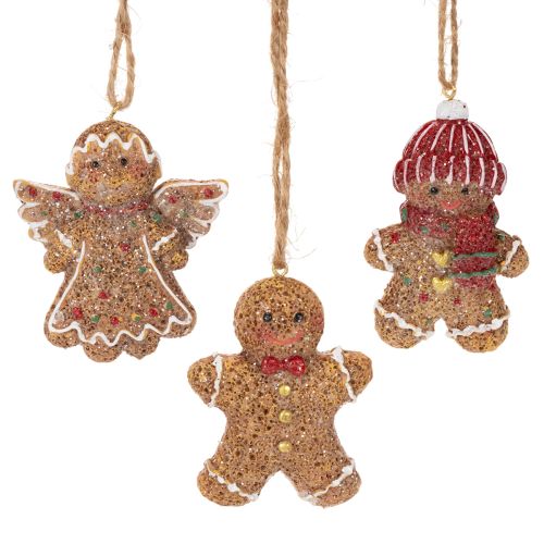 Dekorative oppheng, kunstige pepperkakefigurer, 7 cm, 3 stk.