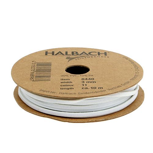 Floristik24 Skinnsnor hvit 3mm 10m