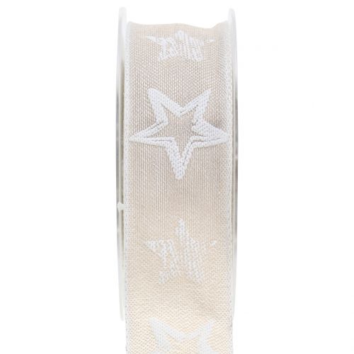 Floristik24 Dekorativt bånd laget av jute med stjernemotiv creme 40mm 15m