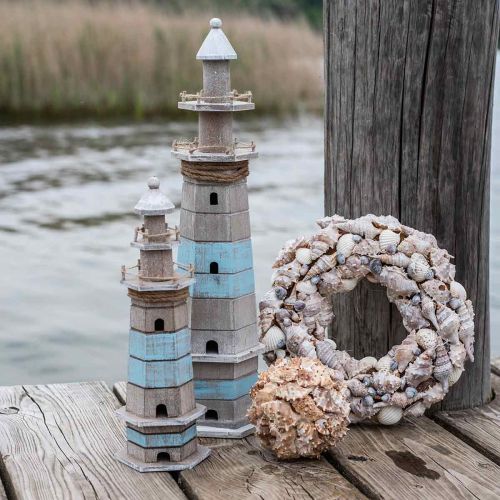 Floristik24 Trefyrtårn, maritim dekorasjon natur, blå og hvit shabby chic H35,5cm