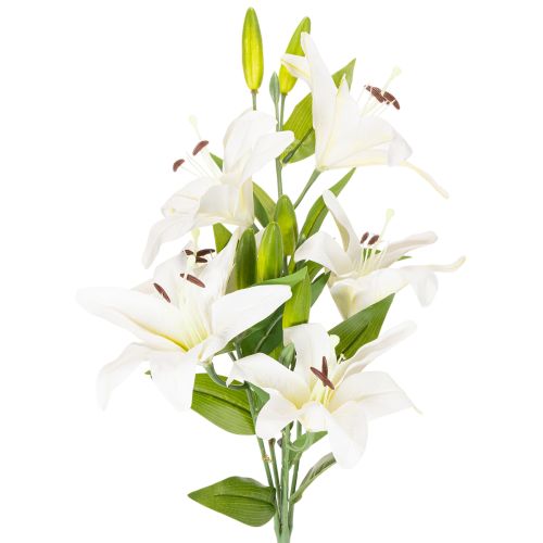 Kunstige liljer, 6 hvite blomster, realistisk blomstrende gren, 66 cm kjøpe | Floristik24.no