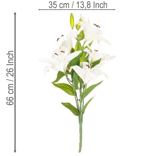 Kunstige liljer, 6 hvite blomster, realistisk blomstrende gren, 66 cm | Floristik24.no
