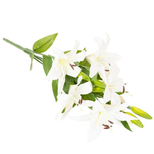 Kunstige liljer, 6 hvite blomster, realistisk blomstrende gren, 66 cm | Floristik24.no