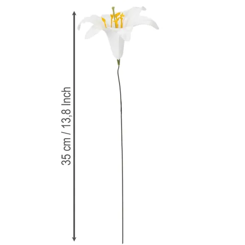 Kunstig liljeblomst, hvit, på ståltråd, medium størrelse, 35 cm, 5 stk. | Floristik24.no