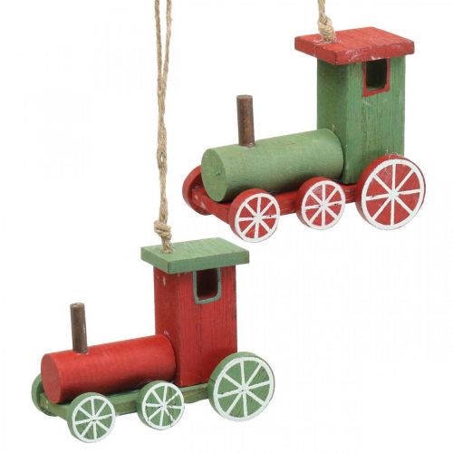 Lokomotiv juletrepynt trerød, grønn 8,5 × 4 × 7cm 4stk