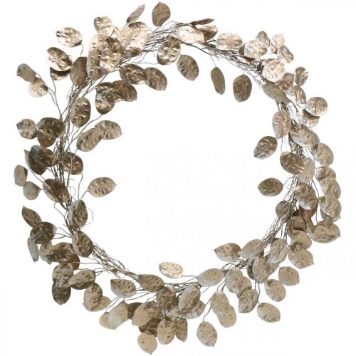 Dekorativ krans sølv blad kunstig krans av blader champagne Ø59cm