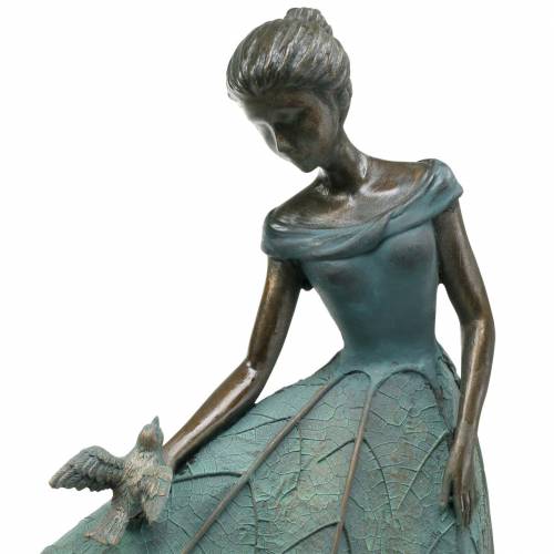 gjenstander Hagefigur jente i blomsterkjole bronse/grønn H52,5cm