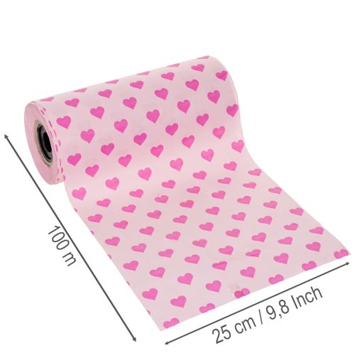 Mansjettpapir med hjertemotiv, rosa, 25 cm, 100 m | Floristik24.no