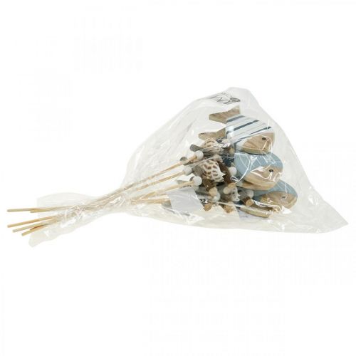 Floristik24 Maritime dekorative plugger, fisk og skjell på pinnen, marine dekorasjoner, trefisk 6 stk