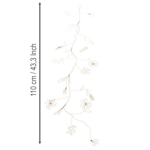 gjenstander Metall blomsterdekorasjonsgirlander, tråd til blomsterkrans, sommerdekorasjon, veggdekorasjon, gull, 110 cm