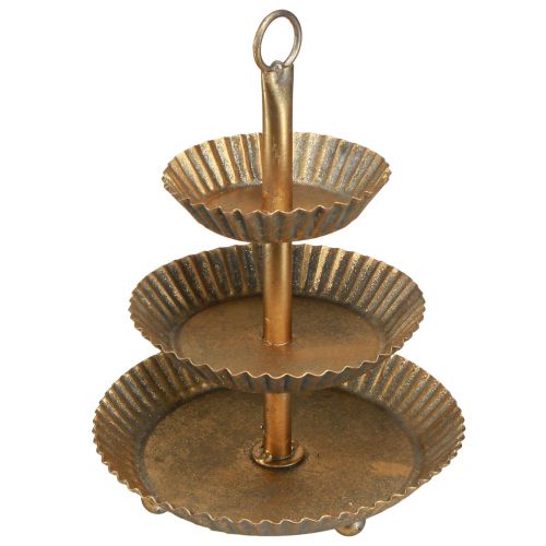 Metall etagere 3-lags gull antikk vintage Ø17cm H23cm