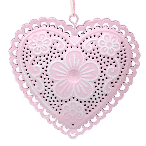 gjenstander Metallhenger hjerte hvit, rosa 8,5 cm 6stk