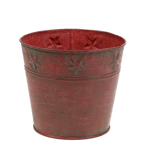 Metallbøtte rød med stjerner Ø15cm H13cm | Floristik24.no