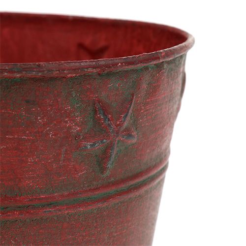Metallbøtte rød med stjerner Ø15cm H13cm | Floristik24.no