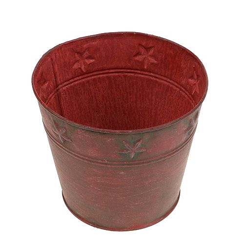 Metallbøtte rød med stjerner Ø15cm H13cm | Floristik24.no