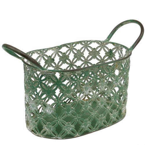Floristik24 Oval metallkurv med håndtak 25cm x 16,5cm H21cm Grønn