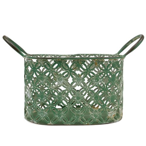 Floristik24 Oval metallkurv med håndtak 25cm x 16,5cm H21cm Grønn