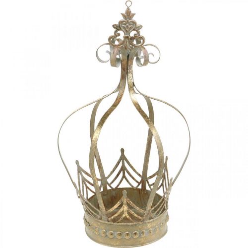 Floristik24 Dekorativ krone for oppheng, plantekasse, metalldekor, Advent Golden, antikk utseende Ø19,5cm H35cm