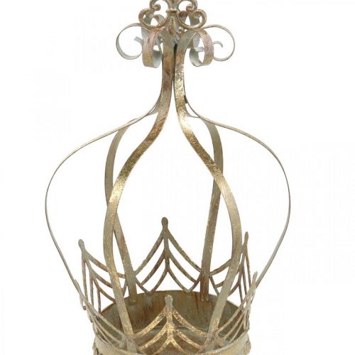 gjenstander Dekorativ krone for oppheng, plantekasse, metalldekor, Advent Golden, antikk utseende Ø19,5cm H35cm