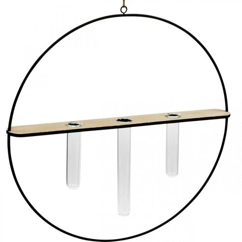 Floristik24 Dekorativ ring til oppheng med glass metall svart Ø35cm