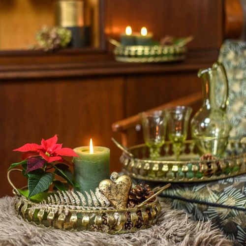 Floristik24 Metallskål med håndtak, dekorativt brettsett gyllent antikt utseende L39 / 33,5 / 28,5 cm sett med 3