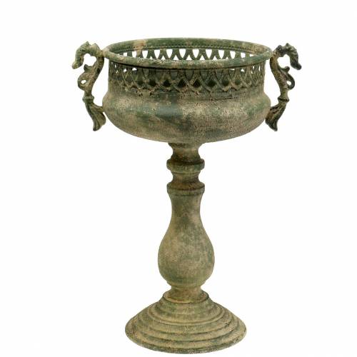 Floristik24 Dekorativ kopp, antikk utseende, metall, mosegrønn, Ø19cm H35,5cm