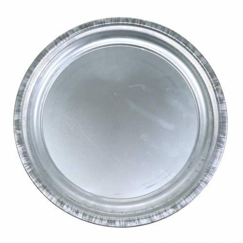gjenstander Dekorativ plate metall sølv skinnende Ø34cm H3cm