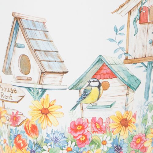 gjenstander Metallpotte med motiv, blomsterkasse med fuglehus, blikkbøtte H13cm Ø11,5cm