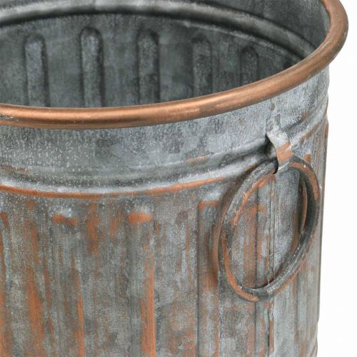 Floristik24 Dekorativ skål med håndtak, plantekrukke, metallkar sølv, kobberfarget antikk look H31 / 24,5 cm Ø29,5 / 22 cm sett med 2
