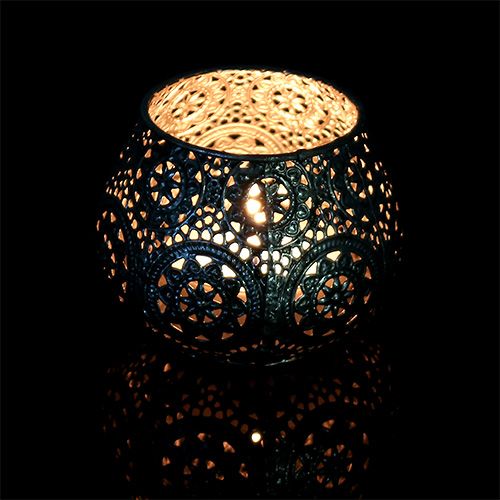 Floristik24 Metalllykt sølv orientalsk Ø10cm H7,5cm 1p