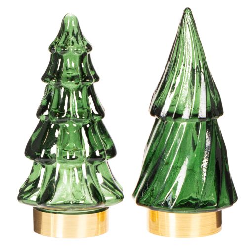 Juletre i glass med LED-lys, borddekorasjon, jul, 13 cm, 2 stk. | Floristik24.no