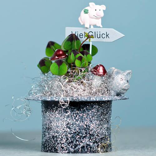 Floristik24 Mini lykkegriser med glimmer sølv 3cm 24stk