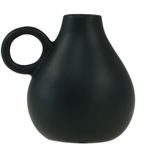 Mini keramikkvase svart håndtak keramisk dekorasjon H8,5cm