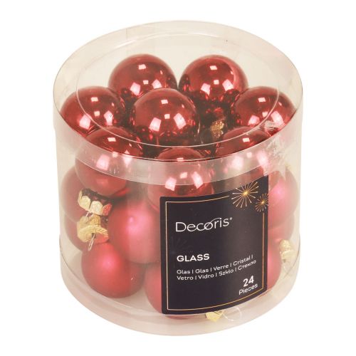 gjenstander Mini julekuler røde matte/blanke Ø2,5 cm 22 stk