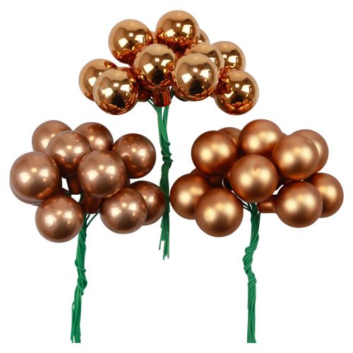 Mini julekuler på trådglass oransje Ø2,5cm 140 stk