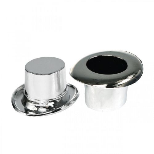 Mini sylinder, spredt dekor nyttårsaften, borddekor til nyttår sølv H2,5cm L5cm 9stk